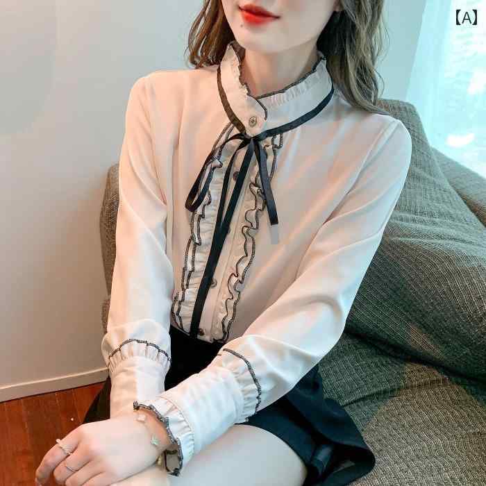 レディース トップス おしゃれ 上品 通勤 オフィス カジュアル レトロ 宮殿 リボン シフォンシャツ 春 長袖 シック