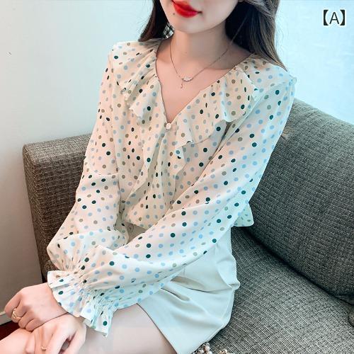 レディース トップス おしゃれ 上品 通勤 オフィス カジュアル フリル シフォンシャツ 長袖 秋服 水玉 小さめ シャツ レディース トップス おしゃれ 上品 通勤 オフィス カジュアル フリル シフォンシャツ 長袖 秋服 水玉 小さめ シャツ