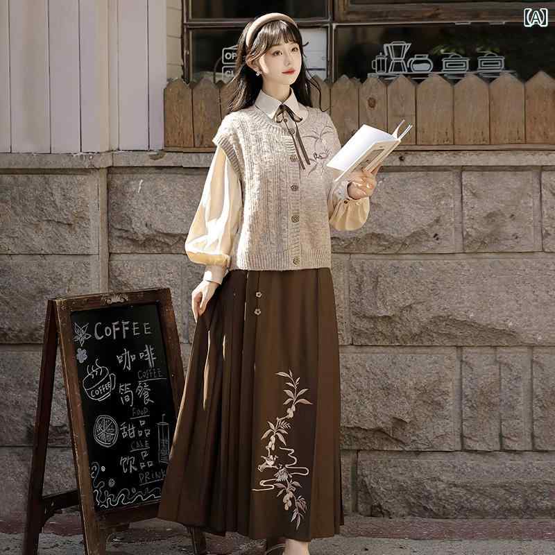 レディース ファッション おしゃれ ビワ ブック 通勤 中国 カレッジ セーター 馬顔スカート セットアッ..