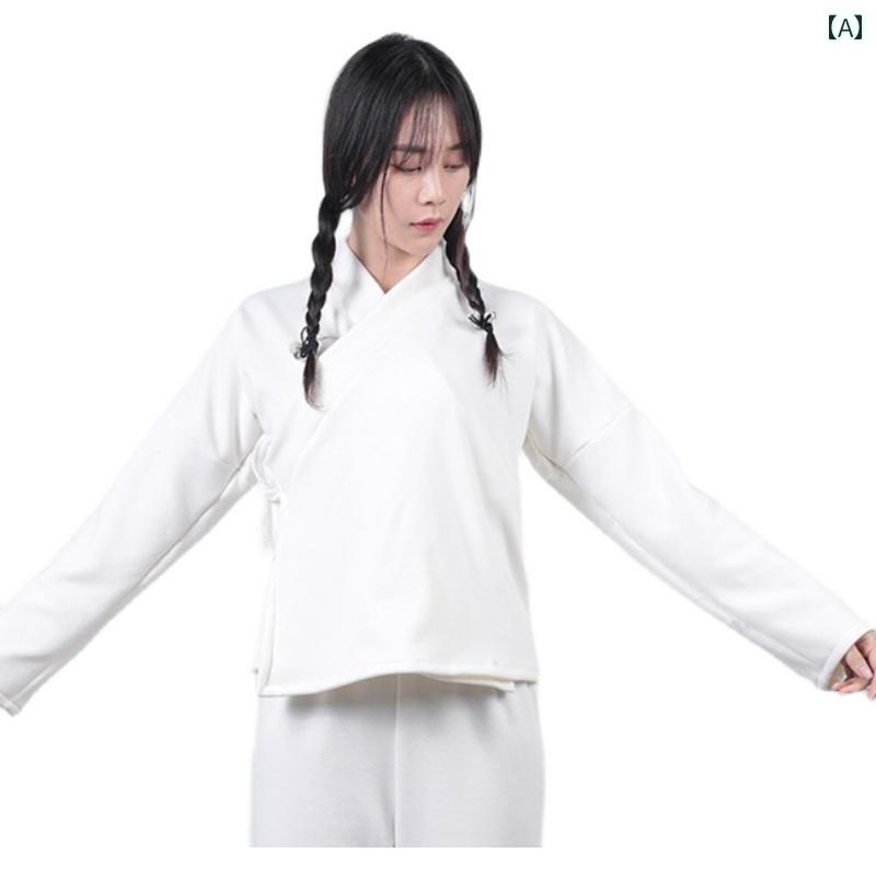 漢服 コスチューム レディース ファッション おしゃれ ステージ 撮影 舞台衣装 コスプレ 漢服 山川 コート ストレート 長袖 スラント 白 スタンドカラー インナー 普段使い ぴったり 春秋