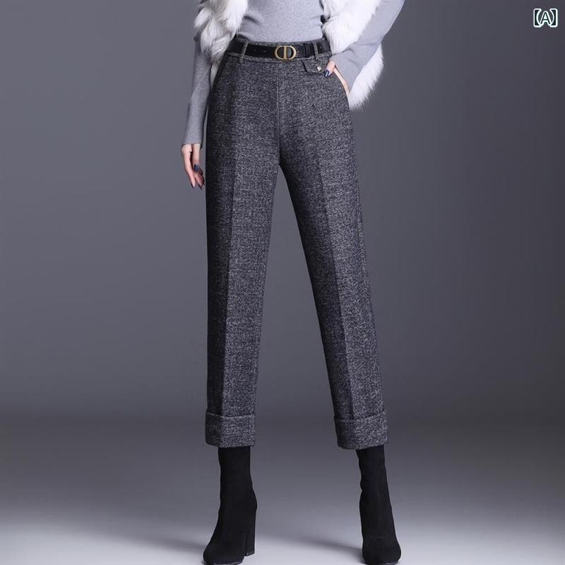 レディース パンツ ズボン おしゃれ ウール 九分丈 秋冬 ブーツ 厚手 スリム