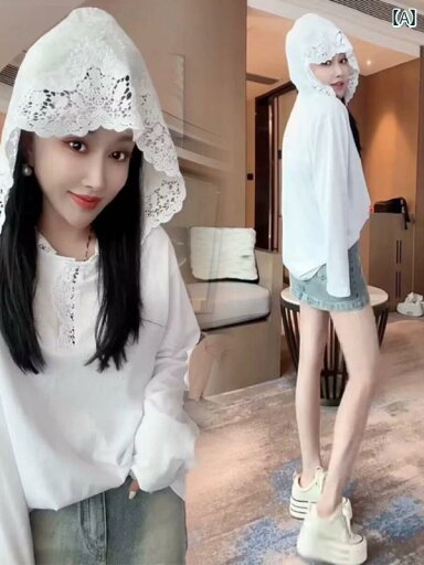 レディース トップス シンプル おしゃれ 春夏 長袖 ファッション Tシャツ フード レース ウエスタン ボトム ホワイト トレンド レディース トップス シンプル おしゃれ 春夏 長袖 ファッション Tシャツ フード レース ウエスタン ボトム ホワイト トレンド