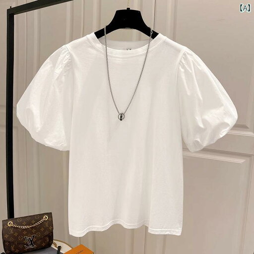 レディース トップス 上品 綿 白 パフスリーブ ストレート ショルダー Tシャツ 夏 半袖 イン トレンド ゆったり スリム レディース トップス 上品 綿 白 パフスリーブ ストレート ショルダー Tシャツ 夏 半袖 イン トレンド ゆったり スリム