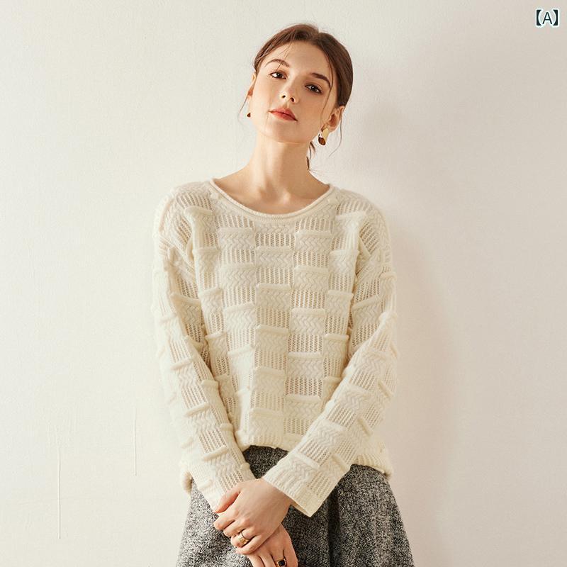 レディース トップス シンプル おしゃれ 秋冬 ラウンドネック フック フラワー ウエスタン 快適 ゆったり ウール ニット ボトム シャツ