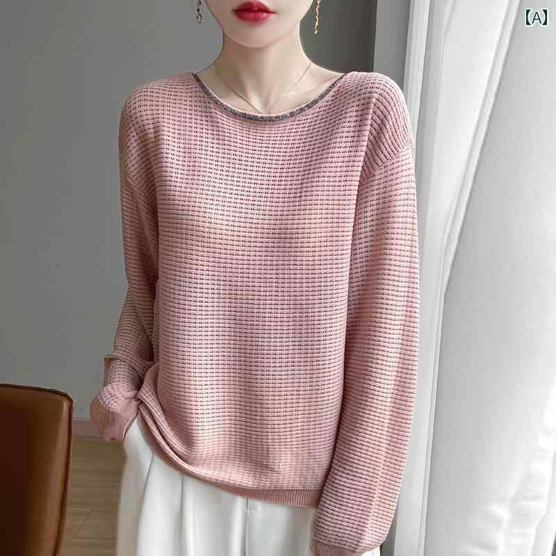 レディース トップス シンプル おしゃれ 丈夫 ドリル ラウンドネック ニット セーター 韓国 ゆったり ..