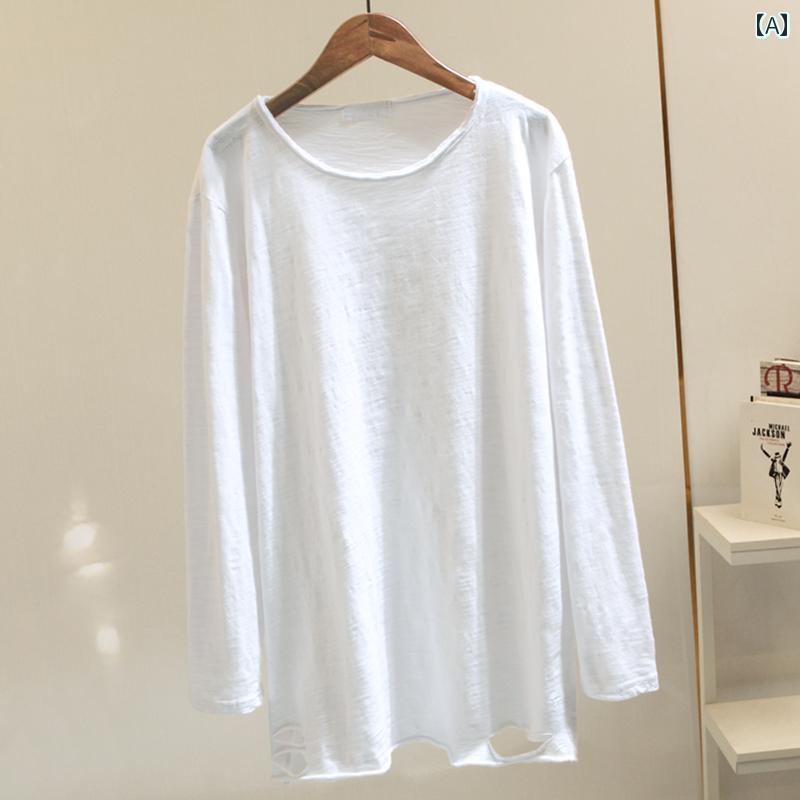 レディース トップス シンプル おしゃれ 春 韓国 竹 綿 ホワイト 長袖 Tシャツ ラウンドネック ゆったり スリミング ボトムス シャツ