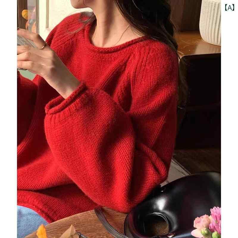 レディース トップス シンプル おしゃれ 毛 セーター 厚手 カール ラウンドネック ゆったり ニットアウター セーター ボトム シャツ