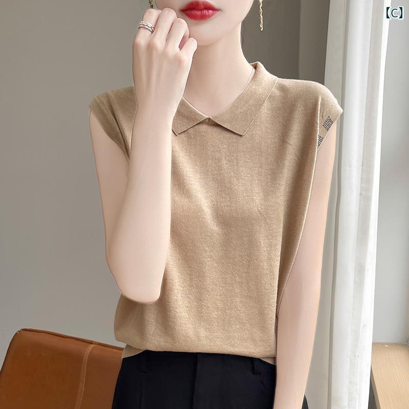 レディース トップス シンプル おしゃれ ノースリーブニット ベスト インナー 春夏 ゆったり ベスト 薄手 涼しい 涼しい ウエスト コート カラー ボトム シャツ