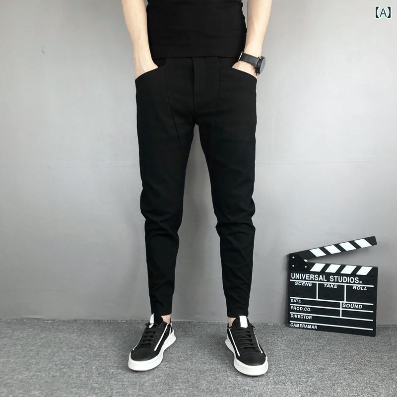 メンズ パンツ カジュアル ズボン おしゃれ 夏 薄手 涼しい 涼しい スリム カジュアル スリムフィット 快適 スポーツ ブラック 九分丈 レギンス