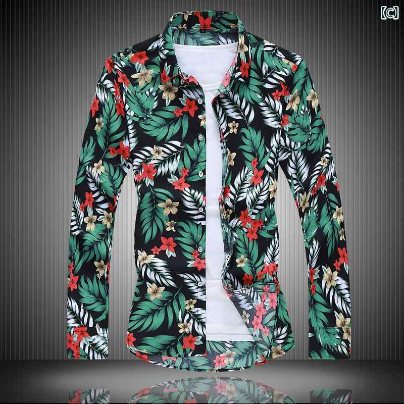 メンズ トップス カジュアル ファッション おしゃれ 秋 バナナリーフ 柄 プリント シャツ 長袖 大きめサイズ デイリー フラワーシャツ トレンド