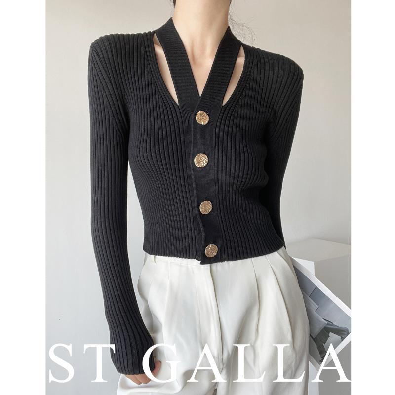 レディース トップス おしゃれ ファッション フレンチ ショート セーター スリム カーディガン フレンチ