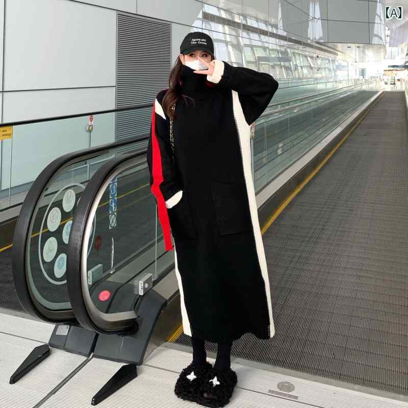 レディース ワンピース 普段使い 秋冬 ゆったり フレンチ ステッチ ロング セーター スカート 膝上 ニット ワンピース ロング スカート