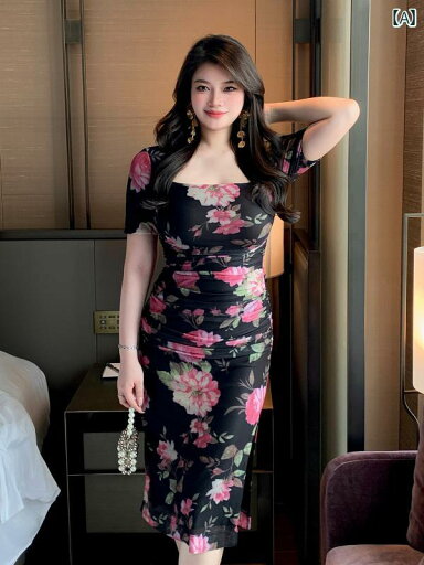 大きめサイズ レディース おしゃれ ファッション 婦人服 レトロ 花柄 フレンチ スクエア ネック プリント エレガント セクシー シック ドレス 大きめサイズ レディース おしゃれ ファッション 婦人服 レトロ 花柄 フレンチ スクエア ネック プリント エレガント セクシー シック ドレス