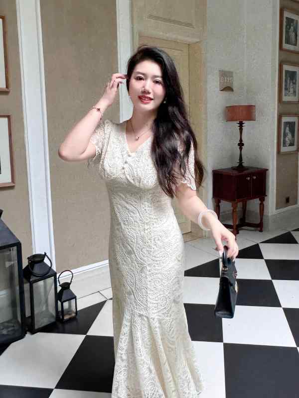 大きめサイズ レディース ファッション 家族 フレンチ ウエスト 締め付ける レトロ 優しい ぽっちゃり ドレス レース スリム フィッシュテール ロング スカート