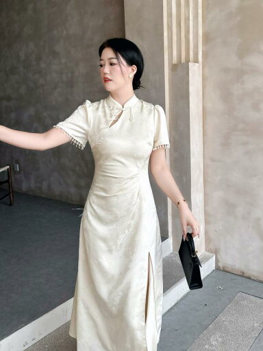 大きめサイズ レディース ファッション 家族 夏 チャイナ風 チャイナ ドレス トレンド 斜め ハイスリット ジャカード ドレス 大きめサイズ レディース ファッション 家族 夏 チャイナ風 チャイナ ドレス トレンド 斜め ハイスリット ジャカード ドレス