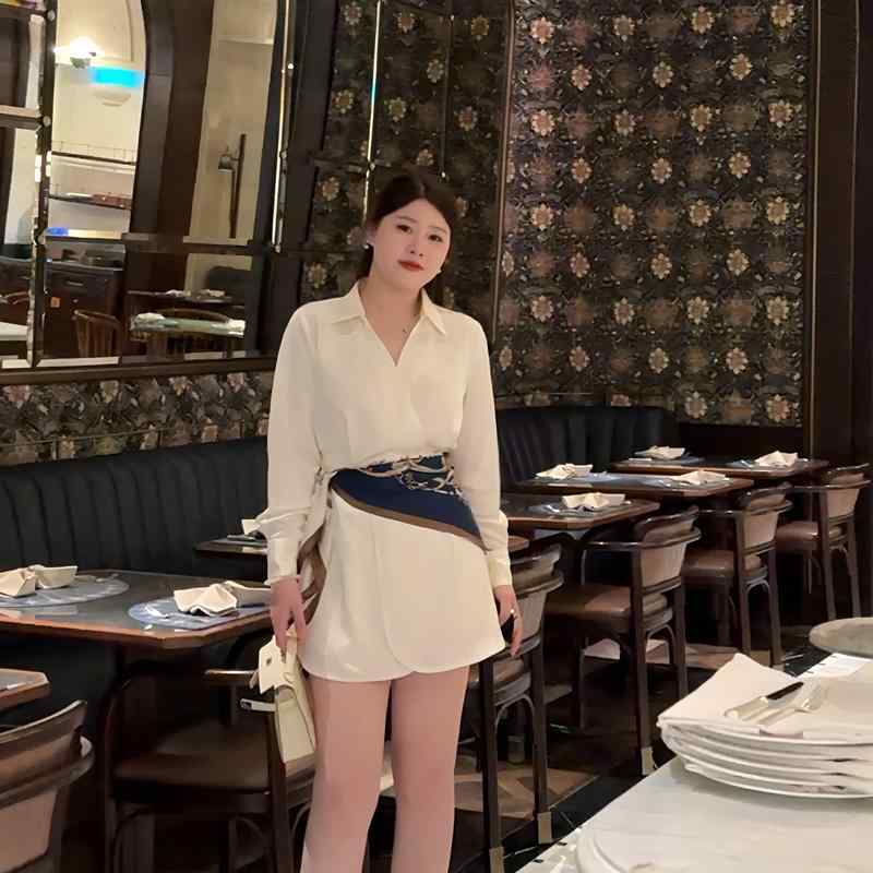 大きめサイズ レディース ファッション 心温まる Vネック 白 スリム シャツ ドレス