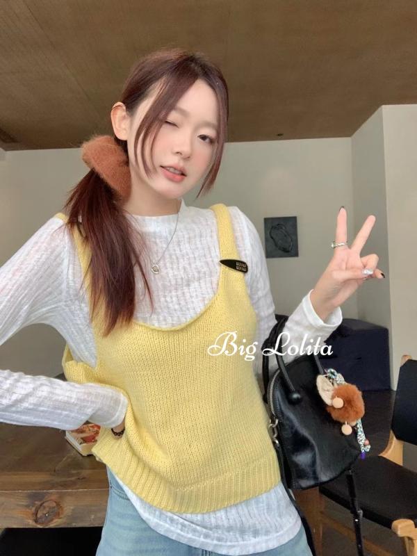 大きめサイズ レディース ファッション キャンディーカラー ニット ベスト 初秋 ぽっちゃり ファッション ぽっちゃり アメリカン