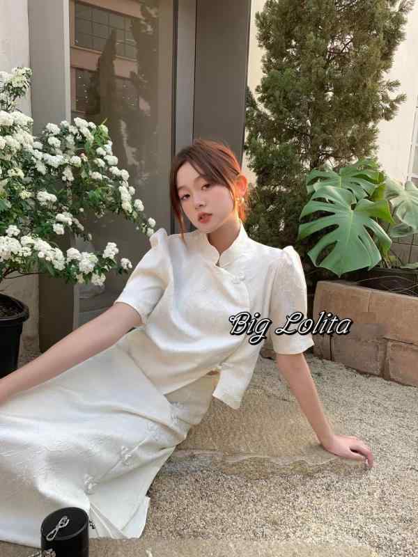 大きめサイズ レディース ファッション ビッグ ロリ アンティーク チャイナ ドレス バックル スリム ぽっちゃり 春 セットアップ スカート ぽっちゃり