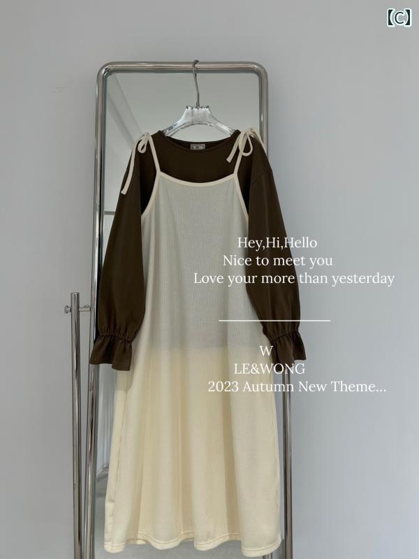 大きめサイズ レディース ファッション ビッグ ロリ 秋 セーター 2点 セット フレンチ スイート 長袖 トップス 肩ひも スカート