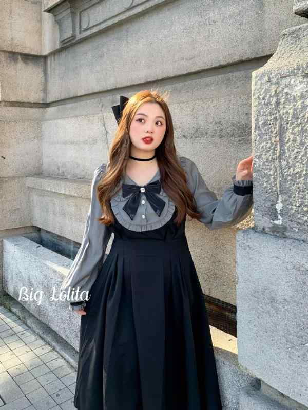 大きめサイズ レディース ファッション 秋冬 新年 ぽっちゃり かわいい リボン レングス ドレス