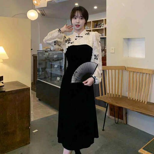 大きめサイズ レディース おしゃれ ファッション 秋冬 フレンチ レトロ チャイナ ドレス 体型体型カバー 隠 痩せ 長袖 ドレス 大きめサイズ レディース おしゃれ ファッション 秋冬 フレンチ レトロ チャイナ ドレス 体型体型カバー 隠 痩せ 長袖 ドレス