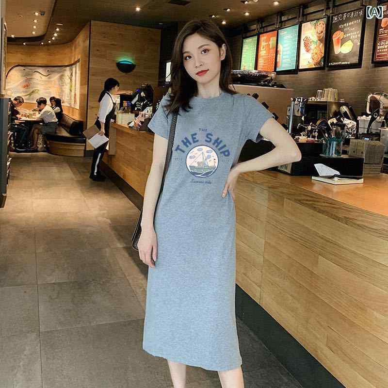 大きめサイズ レディース おしゃれ ファッション 丈 Tシャツ ドレス年 韓国 ゆったり 半袖 ナイトドレ..