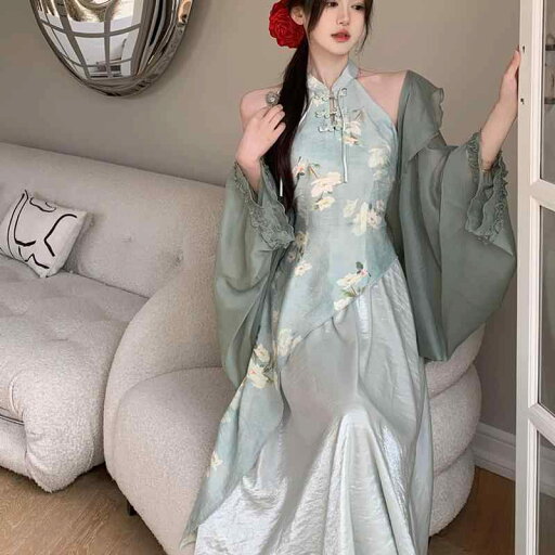大きめサイズ レディース おしゃれ ファッション ぽっちゃり レトロ 優しい フェアリー チャイナ ドレス スカート 春夏 ウエスト 細身 ノースリーブ ホルターネック ボトム スカート 大きめサイズ レディース おしゃれ ファッション ぽっちゃり レトロ 優しい フェアリー チャイナ ドレス スカート 春夏 ウエスト 細身 ノースリーブ ホルターネック ボトム スカート