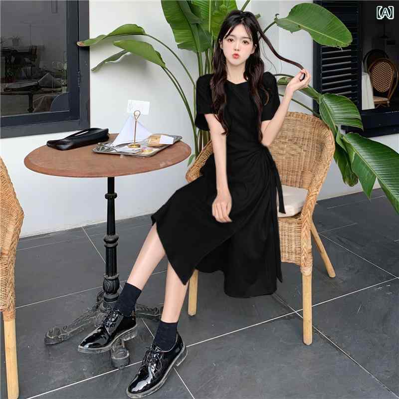 大きめサイズ レディース おしゃれ ファッション 夏 フランス ウエスト ストラップ ロング スカート 服 ぽっちゃり 体型カバー 細 膝 ドレス