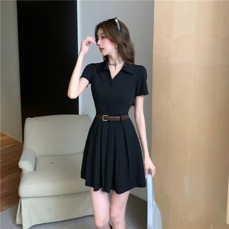 大きめサイズ レディース おしゃれ ファッション 夏 ガール ウエスト スリム プリーツ ショート スカート 服 ぽっちゃり フランス レトロ ドレス