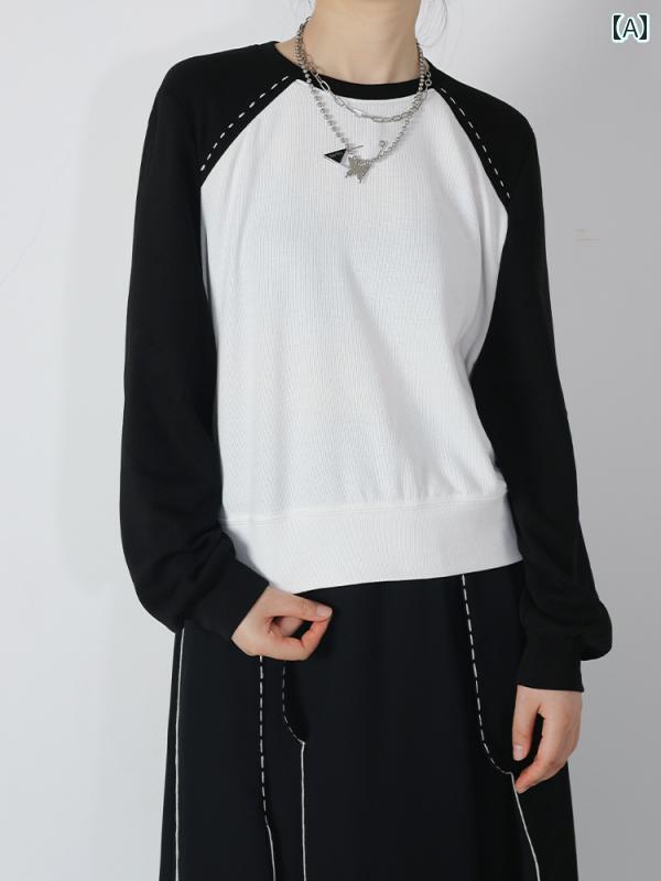 レディース ファッション おしゃれ 秋冬 明るい ライン 装飾 プルオーバー ラウンドネック ニット セー..