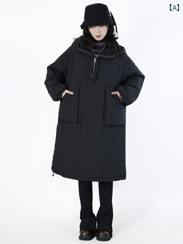 レディース ファッション おしゃれ フード コットンジャケット ロング ドレス ストレート コットンジャケット 冬(4)