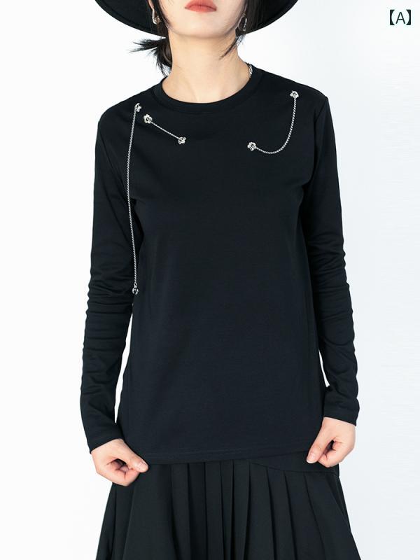 レディース ファッション おしゃれ ニット メタル ボトム シャツ ブラック 秋冬