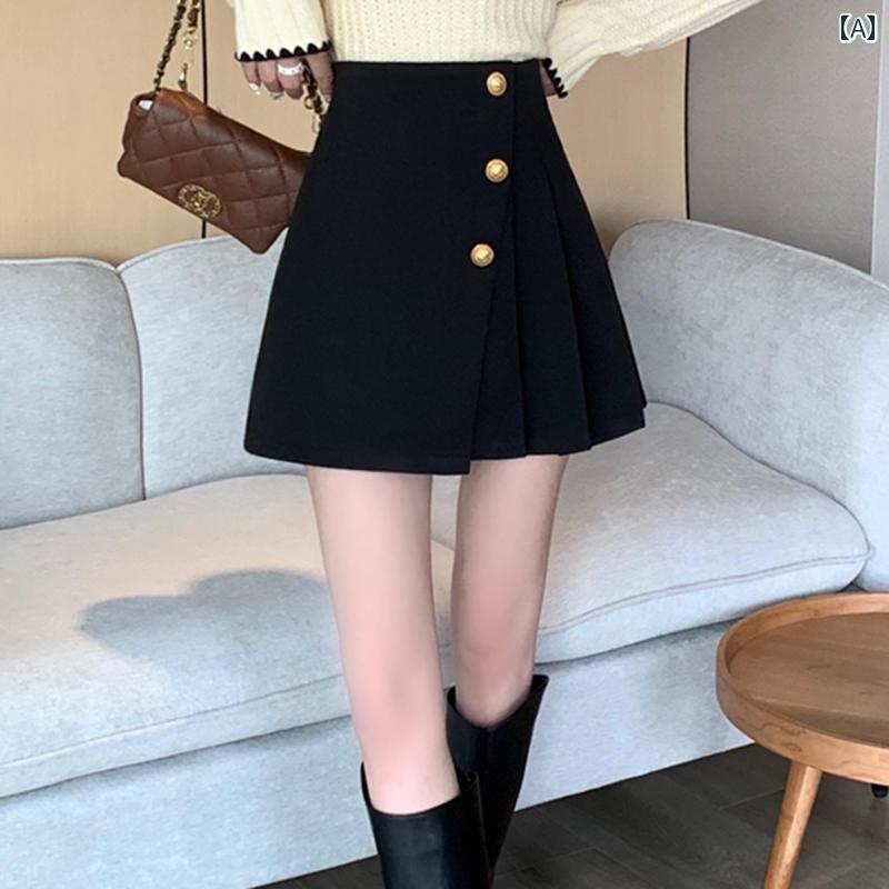 レディース ファッション おしゃれ 不規則 ヒップ スカート aライン ハイウエスト ショート スカート 春 ブラック プリーツスカート ハーフ 丈 スカート