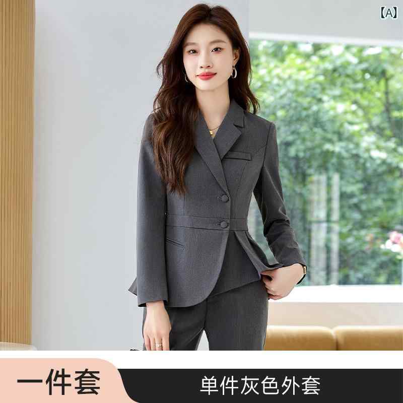 スーツ レディース ビジネス おしゃれ 通勤 オフィス フォーマル 入学式 卒業式 上品 エレガント グレー デスク ジャケット