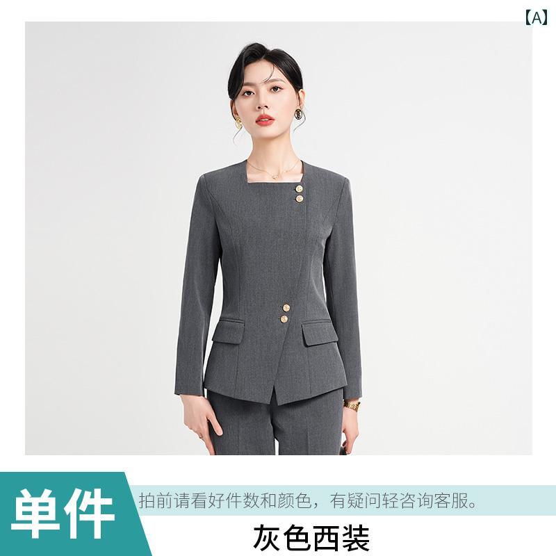 レディース ファッション おしゃれ 通勤 オフィス フォーマル 上品 グレー スーツ 秋冬 フロント デス..