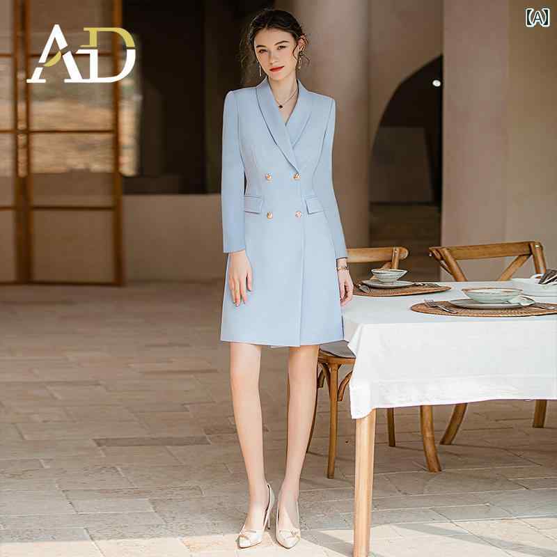 レディース ファッション おしゃれ 通勤 オフィス フォーマル 上品 芸術 ブルー スーツ ドレス クラス 録音 コン フォーマルドレス
