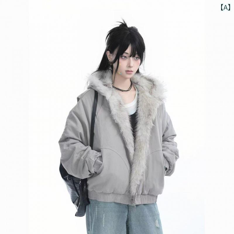 おうち健康生活の中綿ジャケット レディース ショート丈 小柄 フード付き ファー襟 厚手 防寒 アメリカンレトロ おしゃれ 綿混 アウター 秋冬｜アングル2