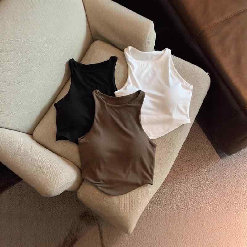 キャミソール レディース カップ付き ノースリーブ ショート丈 タイトシルエット 綿混 春夏 大人カジュアル アメリカン ヘルシーセクシー トップス ブラック ホワイト ブラウン