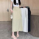 スカート レディース 春夏 ミディ丈 タイト ストレート ドット柄 スリット ウエストリボン 小柄向け 低身長 体型カバー 細見え ポリエステル 上品 きれいめ 通勤 オフィス