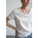 Tシャツ レディース 半袖 Vネック 無地 ふんわり やわらか 快適 綿 リラックスフィット 着回し 普段使い カジュアル 春夏 トップス パールホワイト ブラック