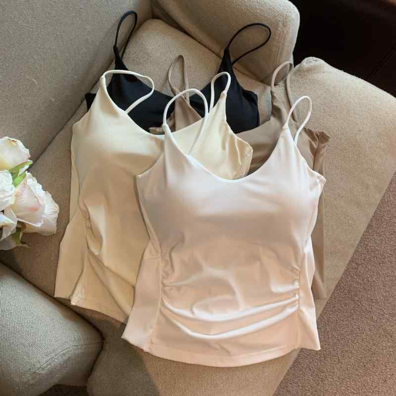 キャミソール レディース カップ付き バックオープン ショート丈 細見え タイト スタイルアップ 綿混 デザイン トレンド トップス 女性用 春夏 インナー 大人かわいい きれいめ カジュアル ホワイト
