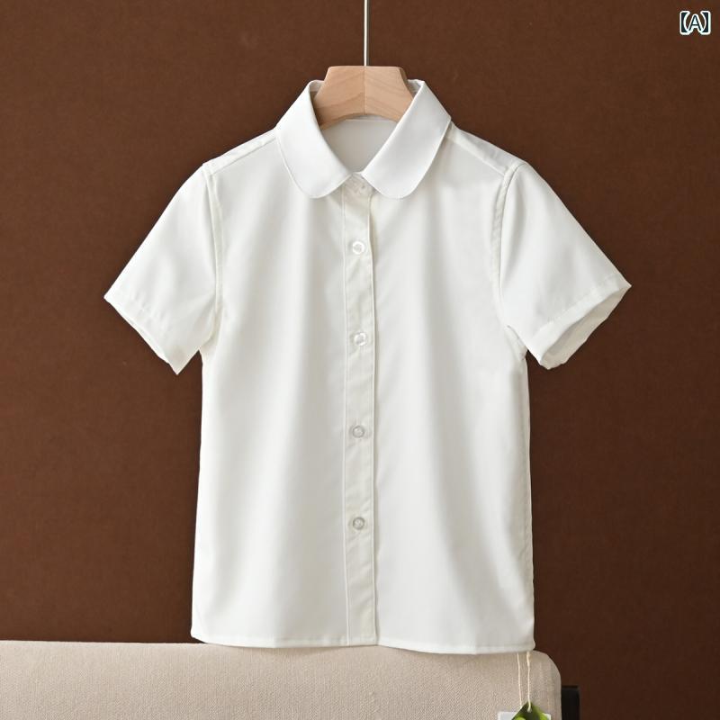 キッズ ファッション 女の子 カジュアル かわいい シワ 防止 半袖 シャツ 白 キャンパス シャツ 夏 服