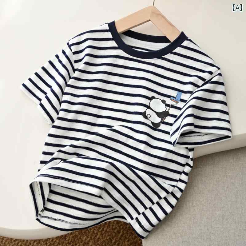 キッズ ファッション 子供 カジュアル おしゃれ 竹 綿 Tシャツ 男の子 女の子 ストライプ 半袖 ボトム ..