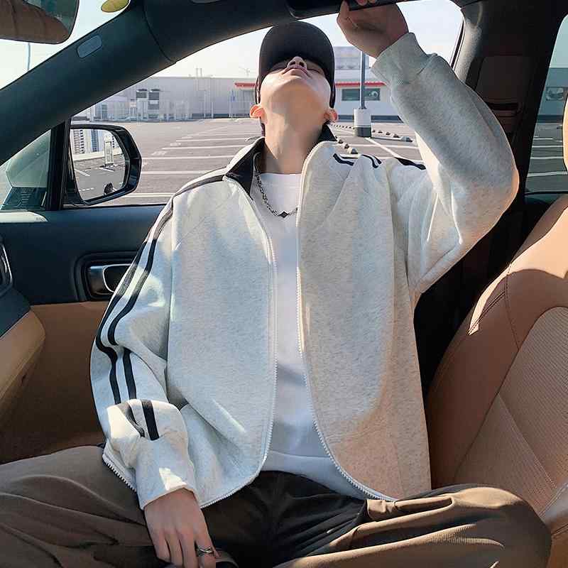 スウェット メンズ スタンドカラー ヘビーウェイト フルジップ アウター 春秋 アメリカンレトロ アメカジ ストリート カジュアル ジャケット ゆったり ドロップショルダー ウォッシュ加工 ポリエステル素材