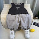 セットアップ 男の子 キッズ 夏 薄手 タンクトップ ノースリーブ ショートパンツ 2点セット おしゃれ かっこいい 綿混紡 通気性 普段着 ホワイト グレー