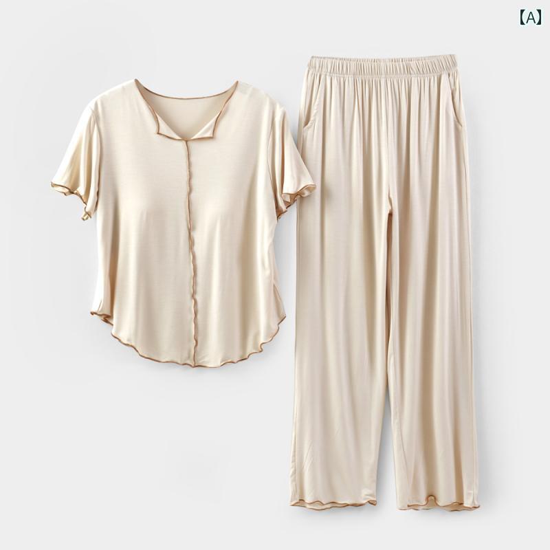 パジャマ レディース ルームウェア かわいい リラックス モダール 胸パッド ホーム 上下セット 半袖 ス..