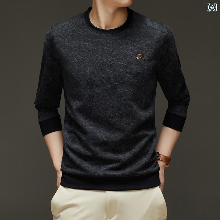 トップス メンズ 長袖 カットソー クルーネック 薄手 リラックスフィット ゆったり カジュアル きれいめ デイリーユース インナー 春秋 ブラック アイボリー