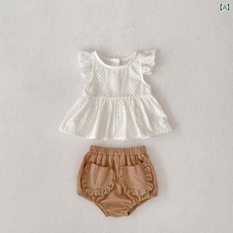 ベビー服 かわいい 夏 1ヶ月 女児 セパレート コットン ウエスタン フライング スリーブ スカート トップス 花 つぼみ ショーツ