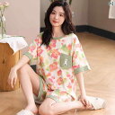 ルームウェア レディース リラックス パジャマ プレゼント 夏 綿 半袖 ショート パンツ セット 夏 レジャー 外出 着家 着