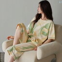 ルームウェア レディース リラックス パジャマ プレゼント 綿 夏 半袖 クロップドパンツ セット カジュアル新 外出 着 も 着 可能